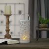 9" White Battery Operated Faux Flame LED Tabletop Lantern