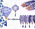 Traditional Cloth Lantern Chinese Style blue-and-white Porcelain Pattern Home Garden Hanging Decorative Lampshade 14"