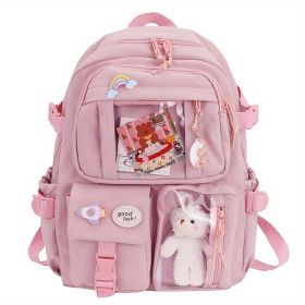 Women's Travel Backpack Women's Multi-Pocket Waterproof College School Bag Transparent Bag Large Capacity Laptop Backpack Reinforcement (Color: Pink)