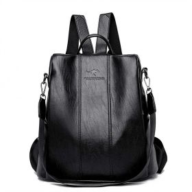 Ladies Anti-theft Soft Leather Backpack Women Vintage Shoulder Bag High Capacity Bag (Color: Black)