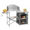 Foldable Outdoor BBQ Portable Grilling Table with Windscreen Bag